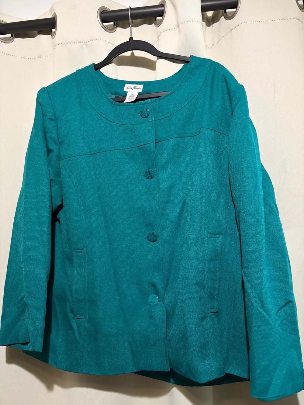 Judy Bond Plus Size 22W Teal Green Button-Front Textured Blazer Jacket